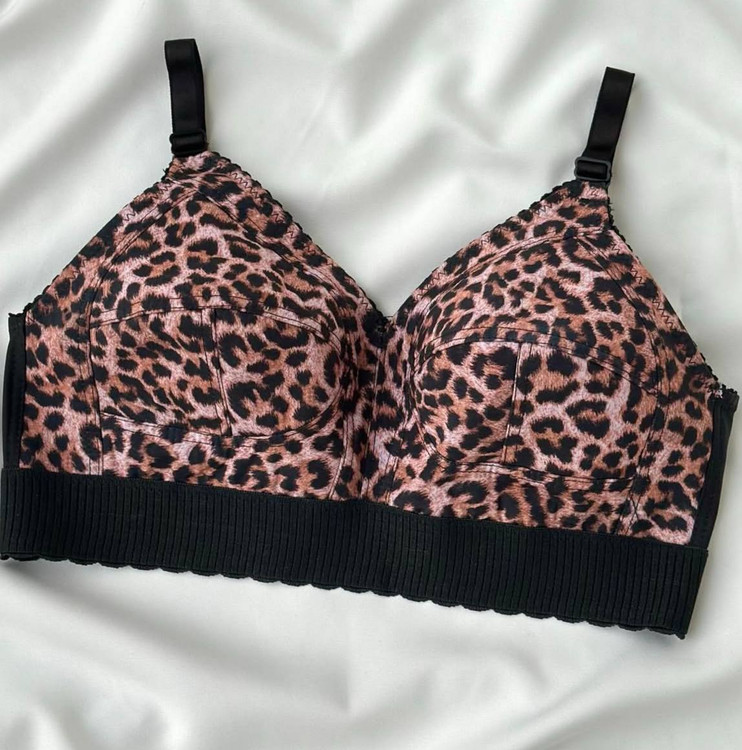 لباس زیرسوتین تک پلنگی بدون فنر سایز بزرگ داخل نخ کتان کش پهن سایز 90,95,100