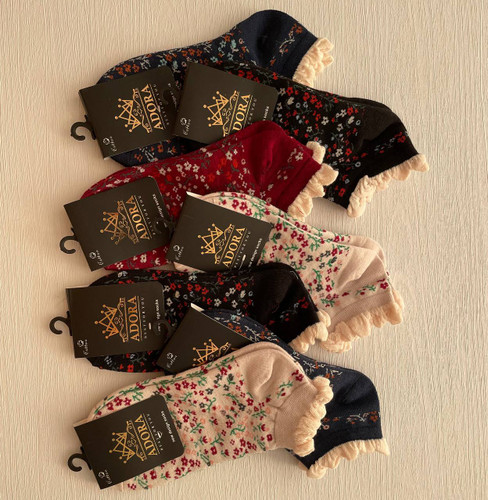 جوراب زنانه گلگلی لب چین آدرا نخ پنبه جنس عالی ریز پافت بادوام سایزه ۴۲تا۳۶